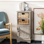 Distressed Black Storage Cabinet with Wicker Baskets