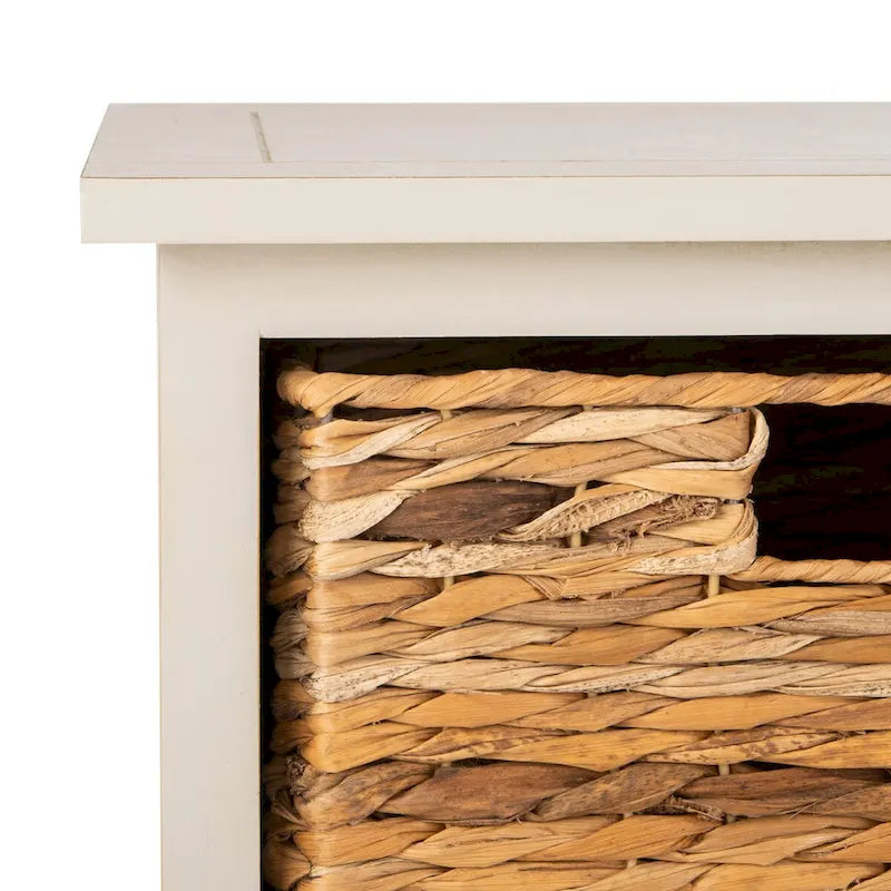 Distressed Black Storage Cabinet with Wicker Baskets