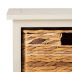 Distressed Black Storage Cabinet with Wicker Baskets