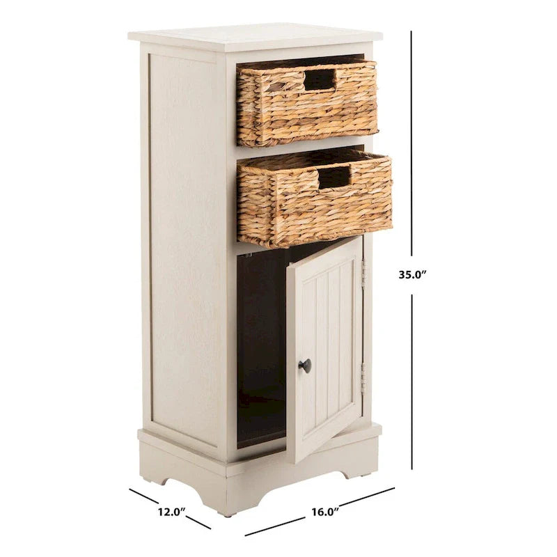 Distressed Black Storage Cabinet with Wicker Baskets