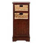 Distressed Black Storage Cabinet with Wicker Baskets