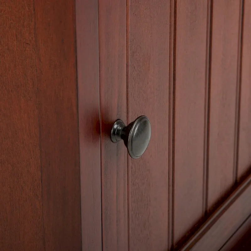 Distressed Black Storage Cabinet with Wicker Baskets