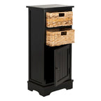 Distressed Black Storage Cabinet with Wicker Baskets