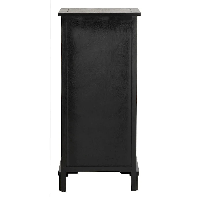 Distressed Black Storage Cabinet with Wicker Baskets