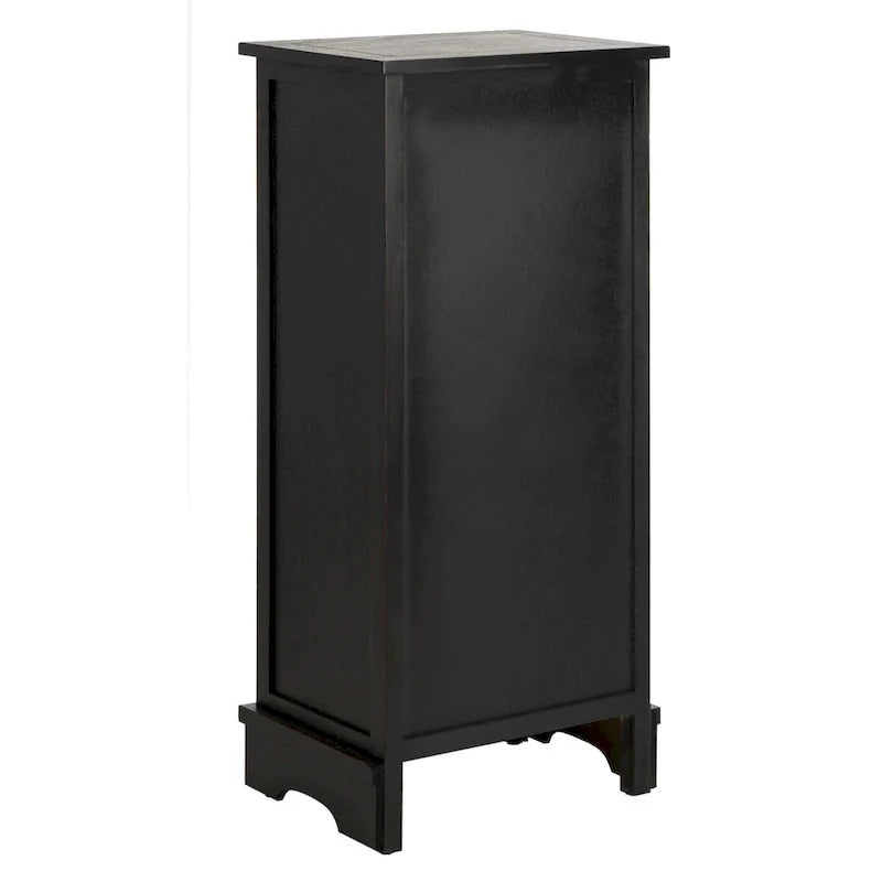 Distressed Black Storage Cabinet with Wicker Baskets