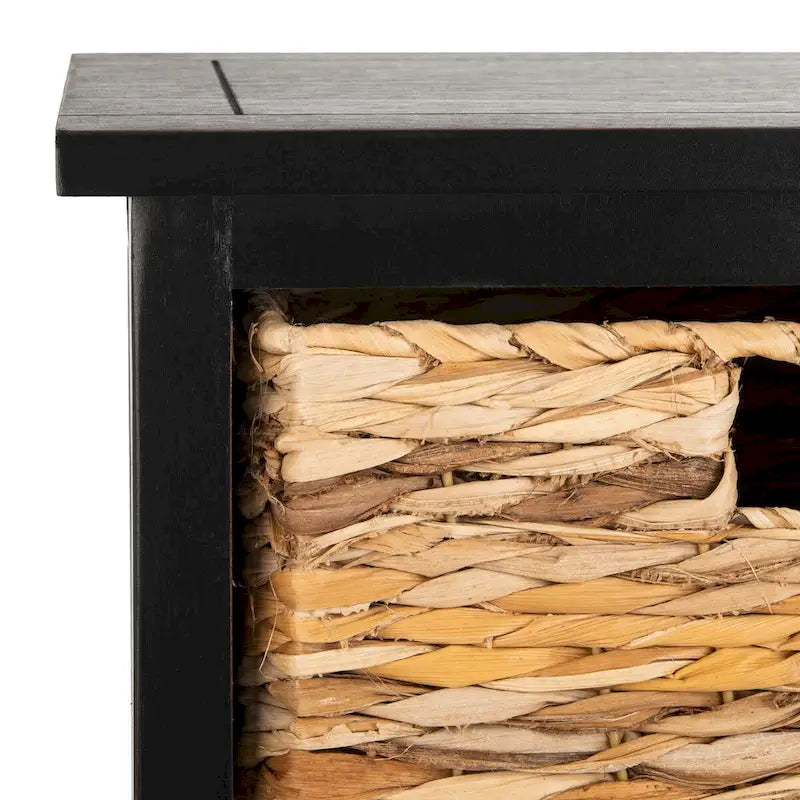 Distressed Black Storage Cabinet with Wicker Baskets