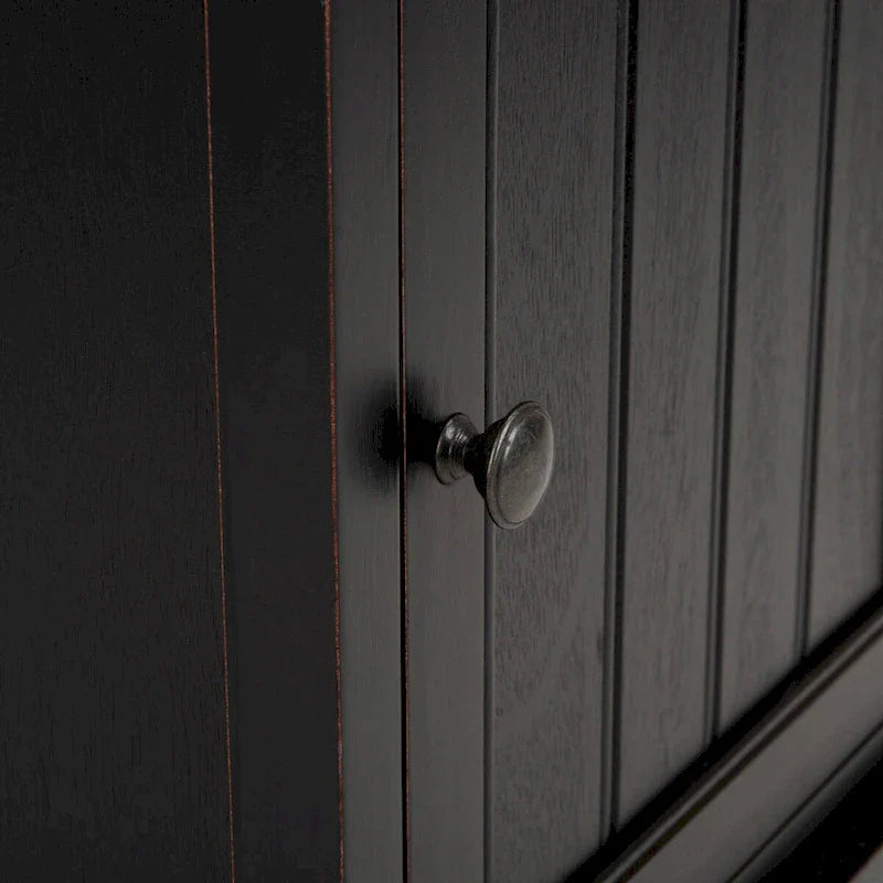 Distressed Black Storage Cabinet with Wicker Baskets