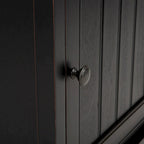 Distressed Black Storage Cabinet with Wicker Baskets