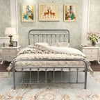 Silver / Black Full Size Metal Bed Frame, Vintage Style, Sleeps 2