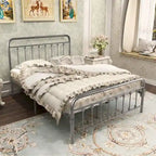 Silver / Black Full Size Metal Bed Frame, Vintage Style, Sleeps 2