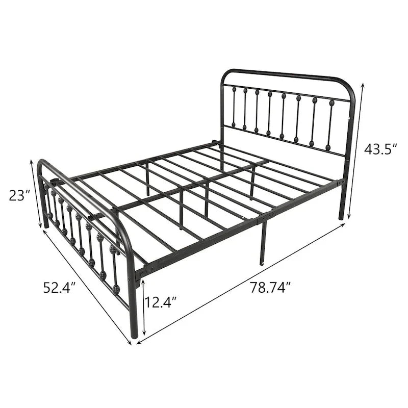 Silver / Black Full Size Metal Bed Frame, Vintage Style, Sleeps 2