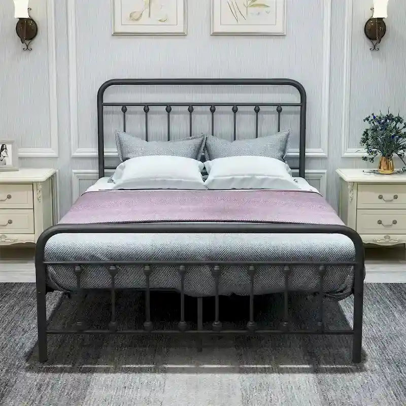 Silver / Black Full Size Metal Bed Frame, Vintage Style, Sleeps 2