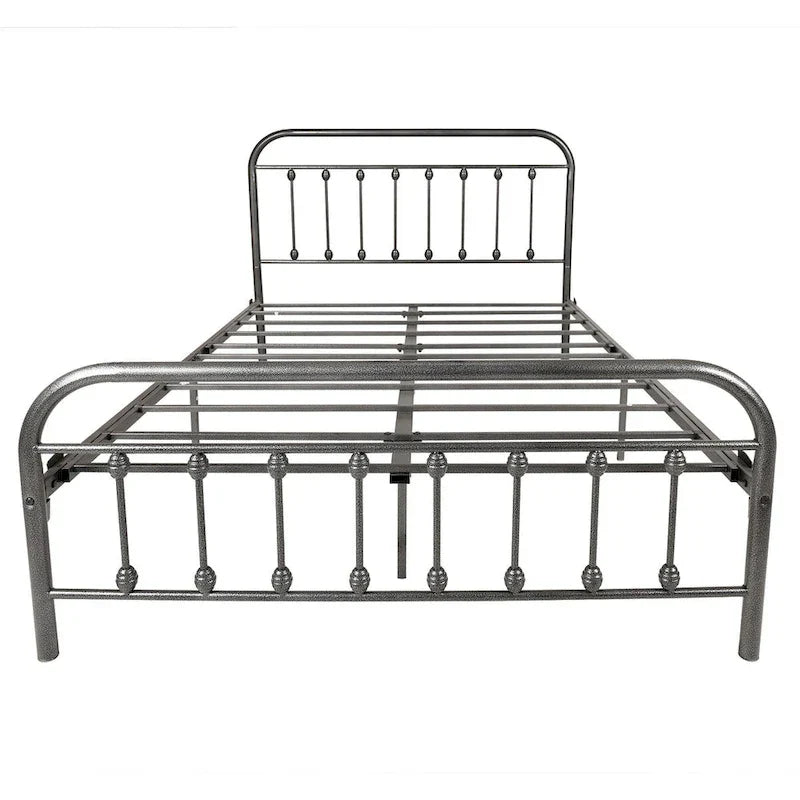 Silver / Black Full Size Metal Bed Frame, Vintage Style, Sleeps 2