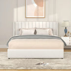Ivory Upholstered Platform Bed with 4 Drawers Storage, Queen Size