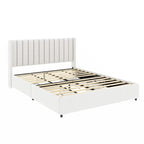 Upholstered Platform Bed with 4 Storage Drawers - Ivory - Queen Size