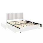 Upholstered Platform Bed with 4 Storage Drawers - Ivory - Queen Size