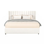 Upholstered Platform Bed with 4 Storage Drawers - Ivory - Queen Size