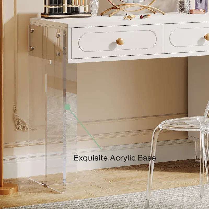 5-Drawer Vanity Desk with Acrylic Legs - Extendable