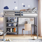 Grey / White Full Size Loft Bed with Desk, Shelves & Writing Board – Sleeps 1