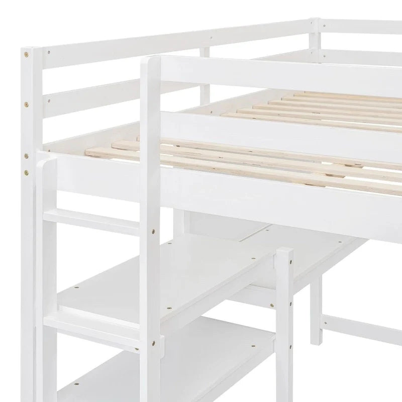 Grey / White Full Size Loft Bed with Desk, Shelves & Writing Board – Sleeps 1