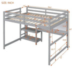 Grey / White Full Size Loft Bed with Desk, Shelves & Writing Board – Sleeps 1