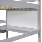 Grey / White Full Size Loft Bed with Desk, Shelves & Writing Board – Sleeps 1