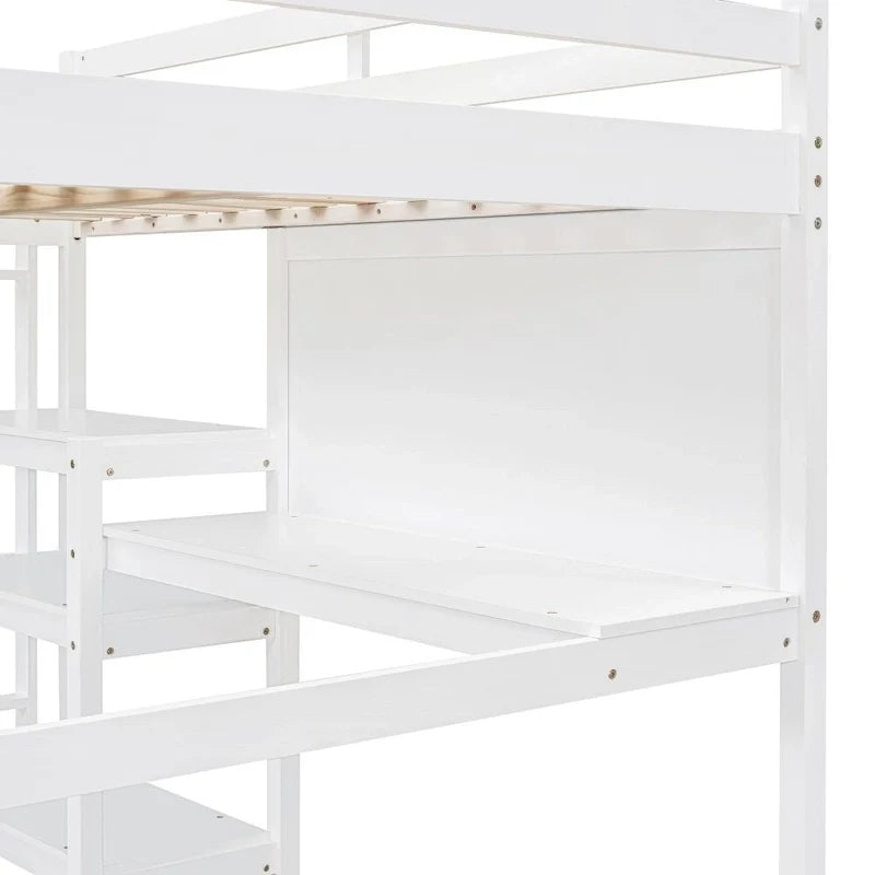 Grey / White Full Size Loft Bed with Desk, Shelves & Writing Board – Sleeps 1