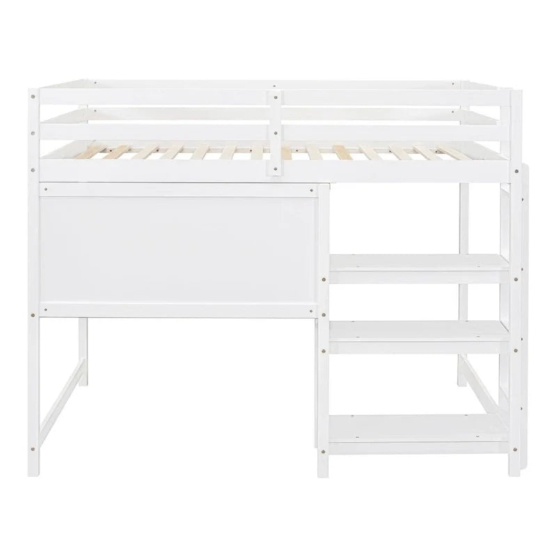 Grey / White Full Size Loft Bed with Desk, Shelves & Writing Board – Sleeps 1