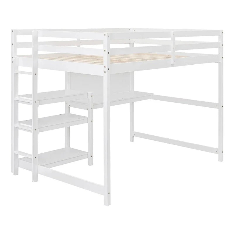 Grey / White Full Size Loft Bed with Desk, Shelves & Writing Board – Sleeps 1