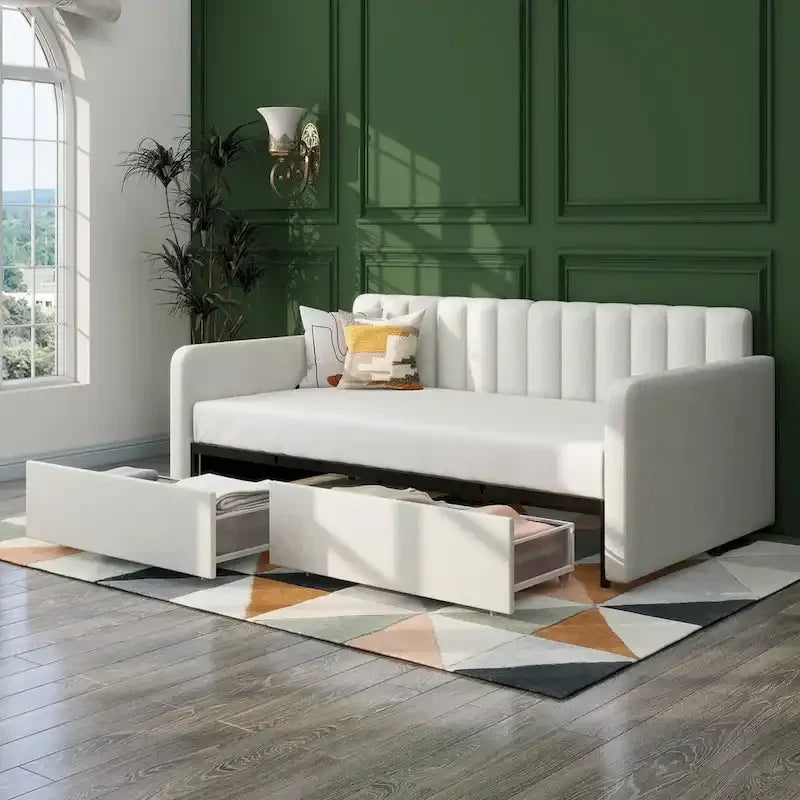 Upholstered Daybed with 2 Drawers - Boucle - Twin Size