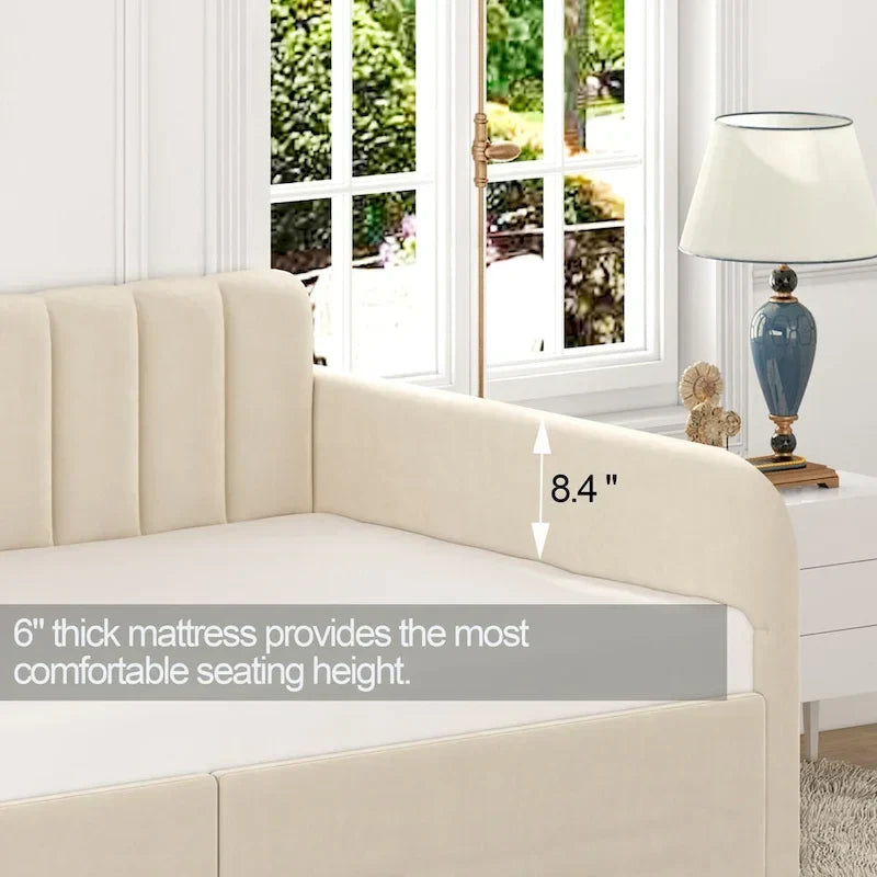 Upholstered Daybed with 2 Drawers - Boucle - Twin Size