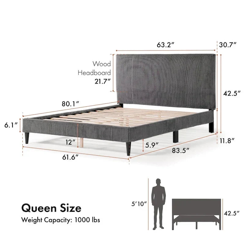 Dark Grey / Green / Ivory / Brown / Yellow Corduroy Queen Bed Slipcover – Fabric Cover Only, Fits 1 Bed
