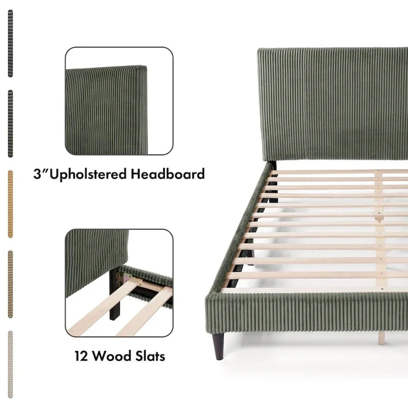 Dark Grey / Green / Ivory / Brown / Yellow Corduroy Queen Bed Slipcover – Fabric Cover Only, Fits 1 Bed