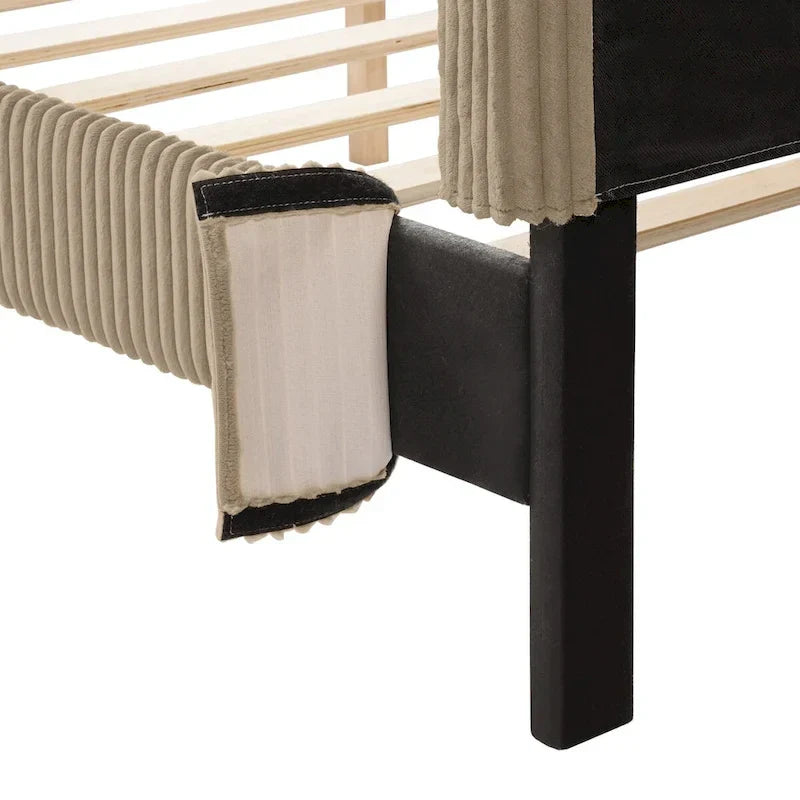 Dark Grey / Green / Ivory / Brown / Yellow Corduroy Queen Bed Slipcover – Fabric Cover Only, Fits 1 Bed