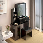Makeup Vanity with LED Mirror and Cushioned Stool - Left Cabinet