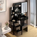 Makeup Vanity with LED Mirror and Cushioned Stool - Left Cabinet