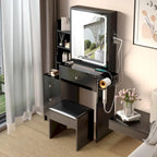 Makeup Vanity with LED Mirror and Cushioned Stool - Left Cabinet