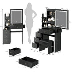 Makeup Vanity with LED Mirror and Cushioned Stool - Left Cabinet
