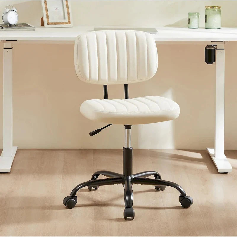 Small Office Computer Desk Chair, Comfy Cute Armlees PU Leather Vanity Rolling Swuvel Task Chair No Arm for Adult, Student