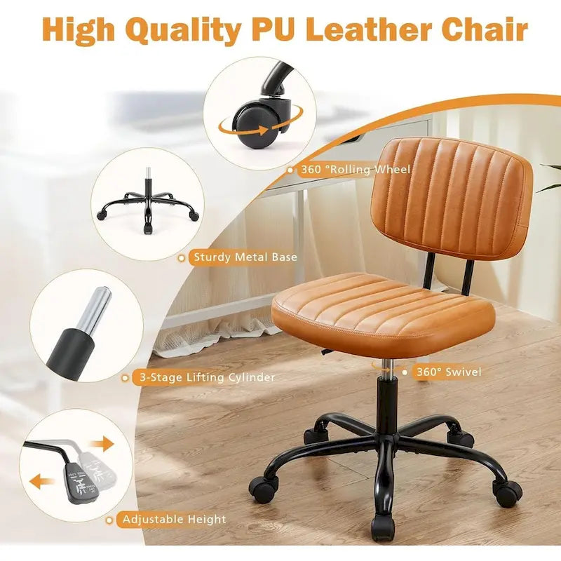 Armless Office Chair - PU Leather - Single Seater