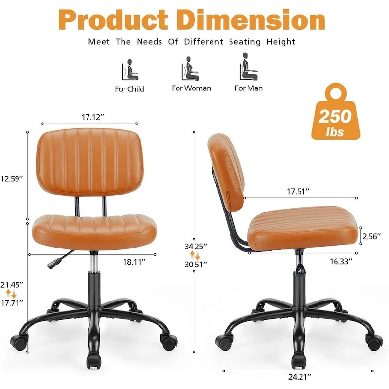Armless Office Chair - PU Leather - Single Seater