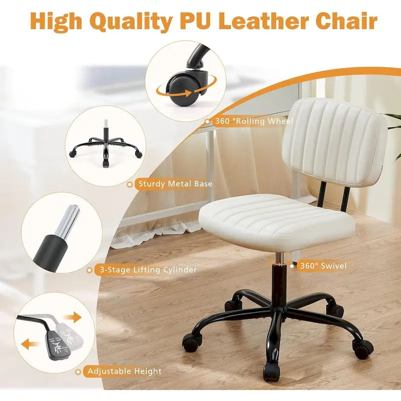 Armless Office Chair - PU Leather - Single Seater