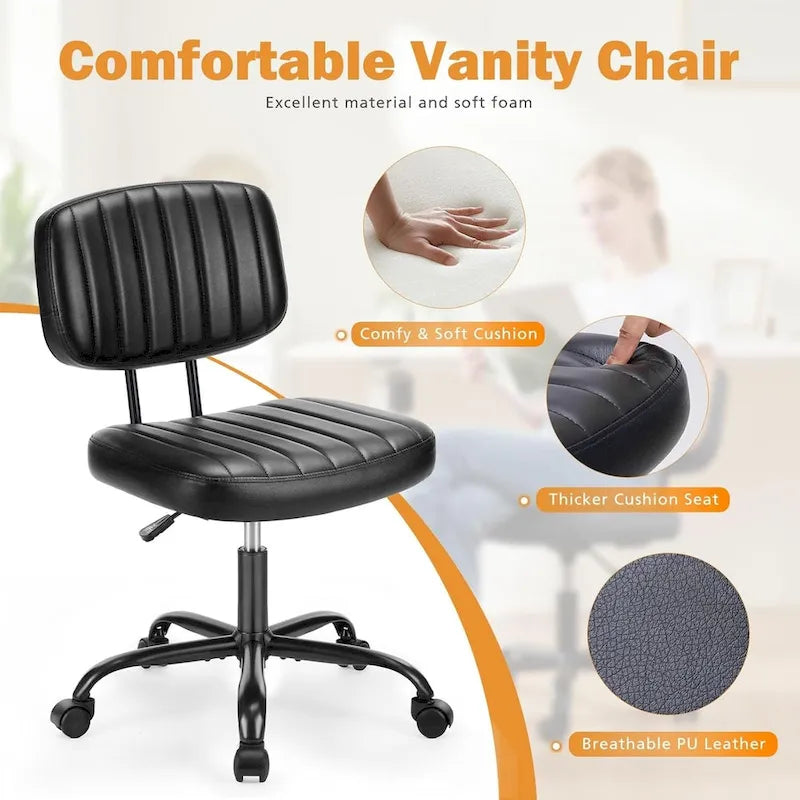 Armless Office Chair - PU Leather - Single Seater