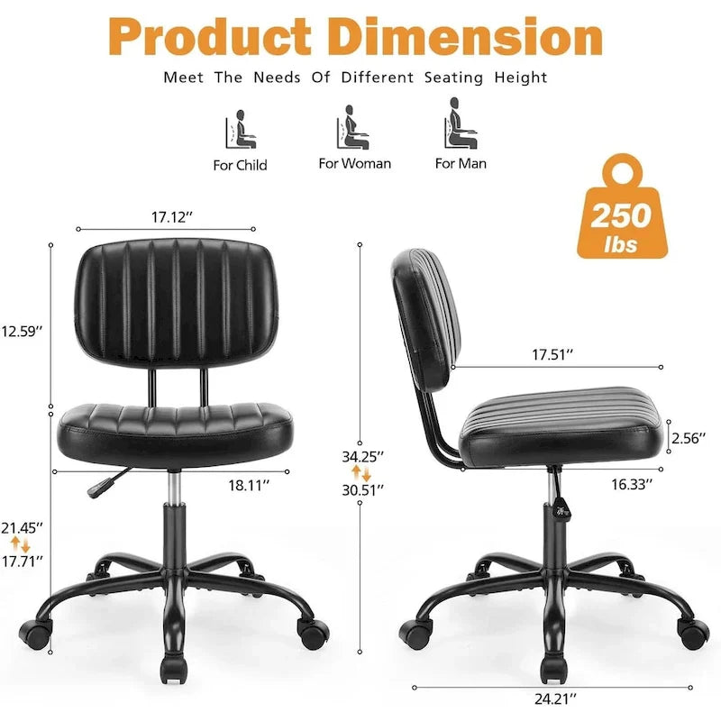 Armless Office Chair - PU Leather - Single Seater