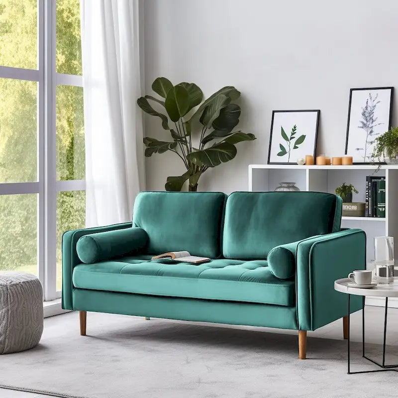 Navy Blue Velvet Tufted Loveseat with Square Arms