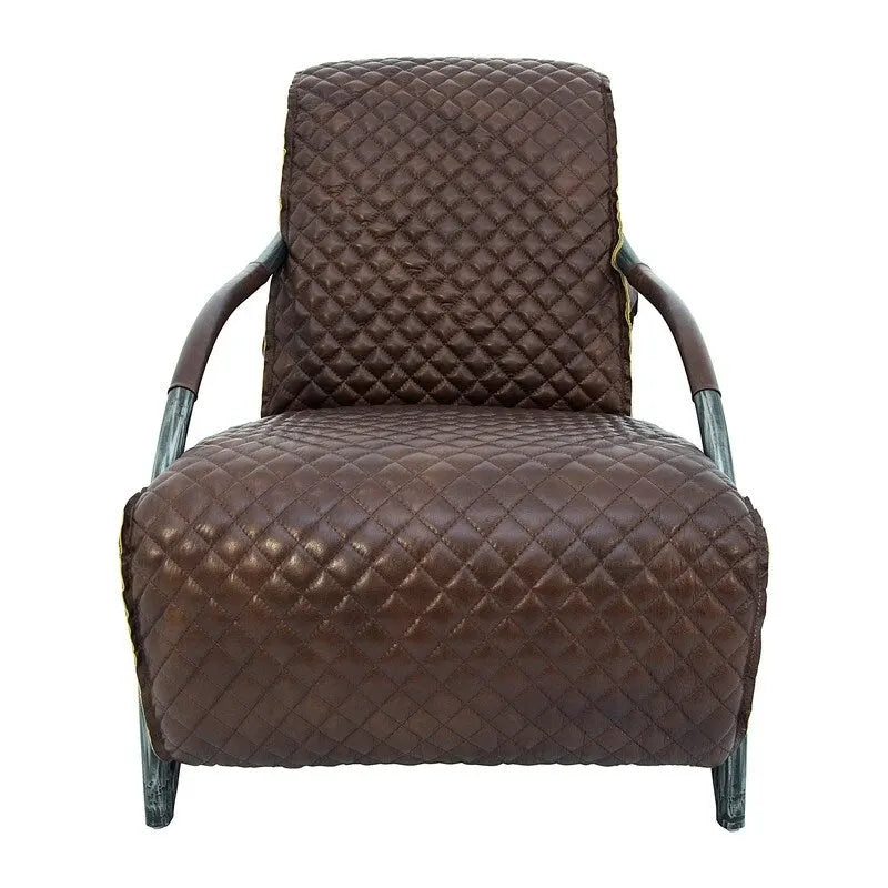 Brown Tufted Leather Accent Chair with Cast Iron Base