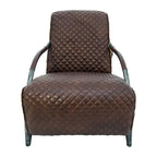 Brown Tufted Leather Accent Chair with Cast Iron Base