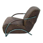 Brown Tufted Leather Accent Chair with Cast Iron Base