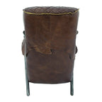 Brown Tufted Leather Accent Chair with Cast Iron Base