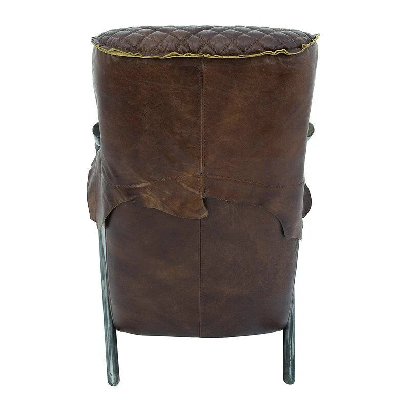 Brown Tufted Leather Accent Chair with Cast Iron Base